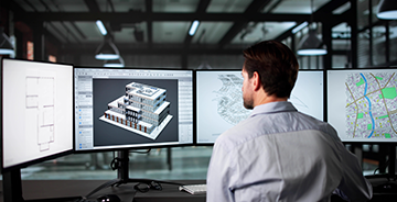 A design engineer on CCI’s team works on a major VDC project at his desktop.