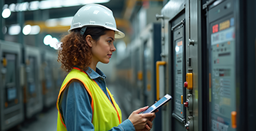 A CCI technician inspects a building automation system to help ensure efficiency and productivity.